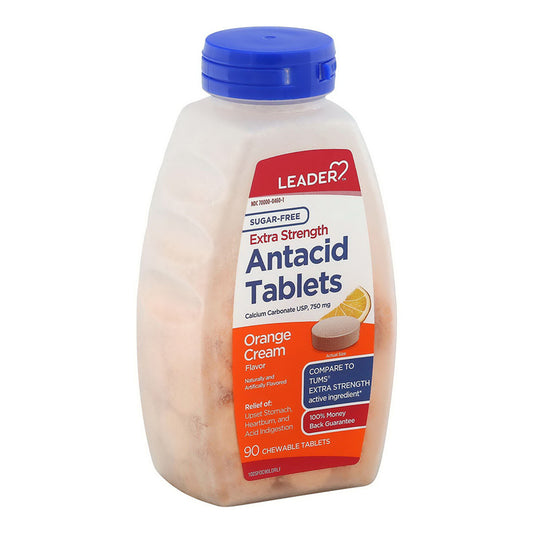 Leader Sugar-Free Extra Strength Antacid Orange Cream Flavor 90 chewable tablets