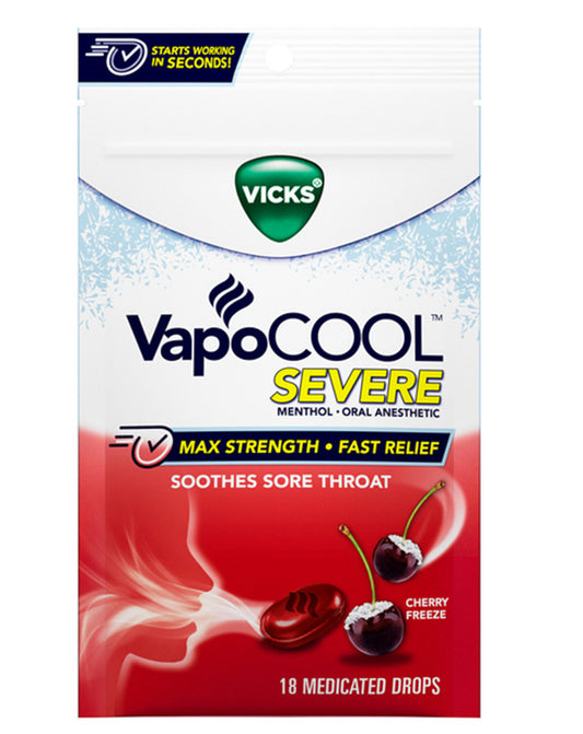 Vicks Vapocool Severe Cherry Freeze Medicated Drops 18ct