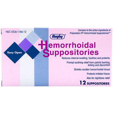 Rugby Hemorrhoidal Suppositories 12ct