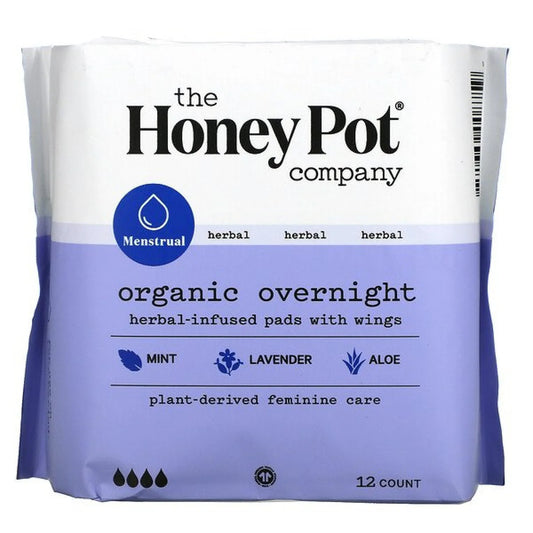 The Honey Pot 100% Organic Cotton Cover Overnight Pads 12ct