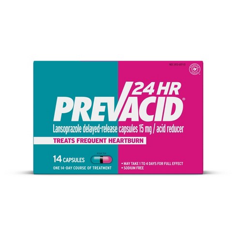 Prevacid 24 HR Lansoprazole Acid Reducer Delayed-Release 15 mg- PPI for Complete Heartburn Relief - 14 Capsules