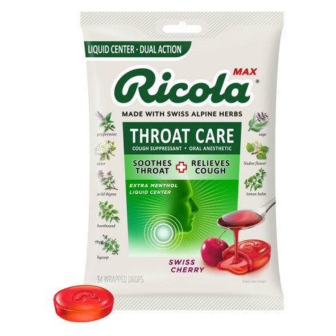 Ricola Max Throat Care Drops - Swiss Cherry - 34ct