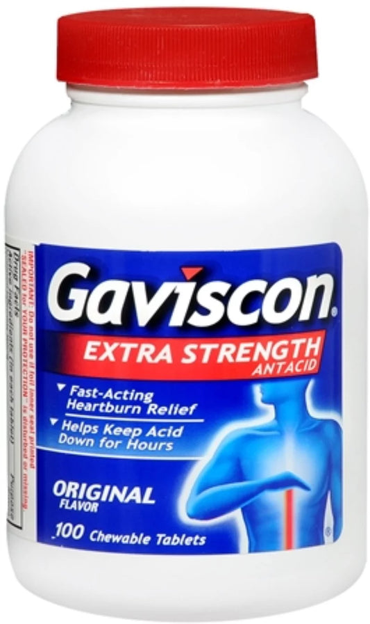 Gaviscon Extra Strength Antacid Original Flavor 100 chewable tablets