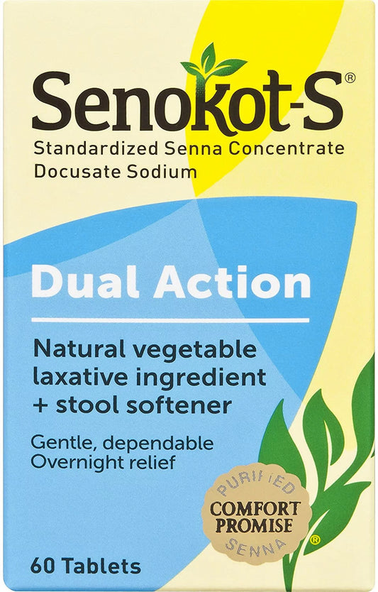 Senokot-S Dual Action Natural Vegetable Laxative Ingredient + Stool Softener (60 tablets)