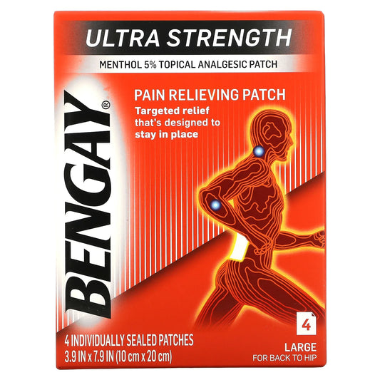 Bengay Ultra Strength Pain Relieving Large Patches for Back & Hip 4ct