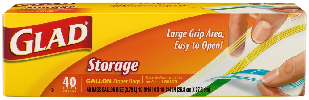 Glad Zipper Storage Bags, Gallon Size - 40 bags