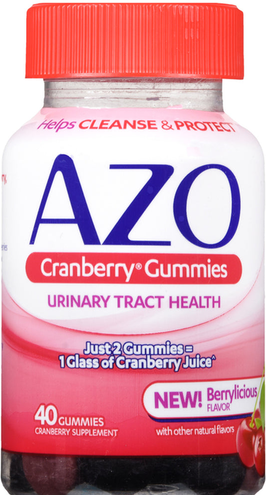 Azo Cranberry Gummies Urinary Tract Health Berrylicious Flavor 40 gummies