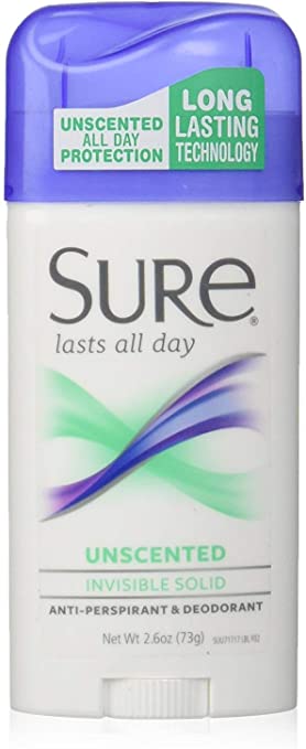Sure Invisible Solid Anti-Perspirant and Deodorant, Unscented, 2.6oz