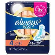 Always Maxi Flex-Wings Pads Overnight Size 4 (16 count)