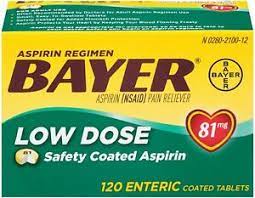 Bayer 81mg Low Dose Safety Coated Aspirin Regimen (120 enteric coated tablets)