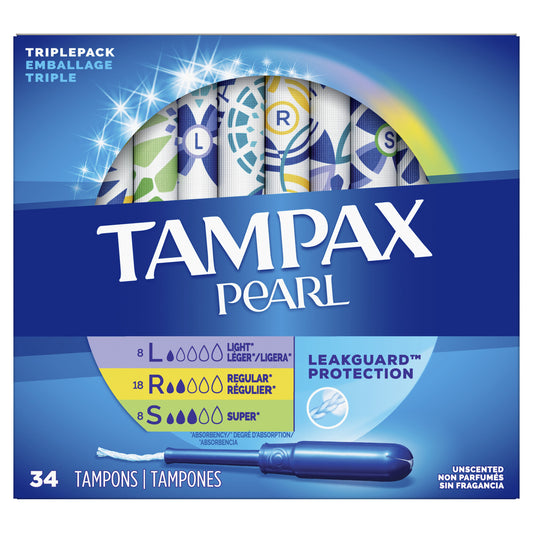 Tampax Pearl Tampons Unscented Variety Pack 34ct