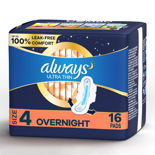 Always Ultra Thin Overnight Flex-Wings Pads Size 4 (16count )