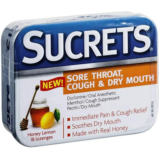Sucrets Sore Throat, Cough & Dry Mouth Honey Lemon 18 lozenges
