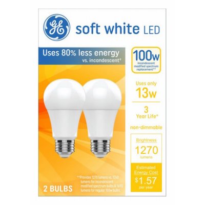 GE Soft White 100-Watt LED Lightbulb 2 Pack