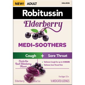 Adult Robitussin Medi-Soothers Cough+ Sore Throat Elderberry 16 medicated lozenges