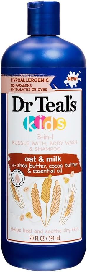 Dr Teal's Kids 3-in-1 Bubble Bath Body Wash and Shampoo Oat & Milk, 20 Oz