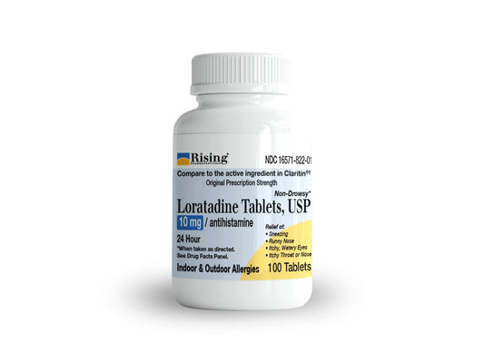 Rising Pharmaceuticals Loratadine Tablets, USP 10mg 100 Tablets