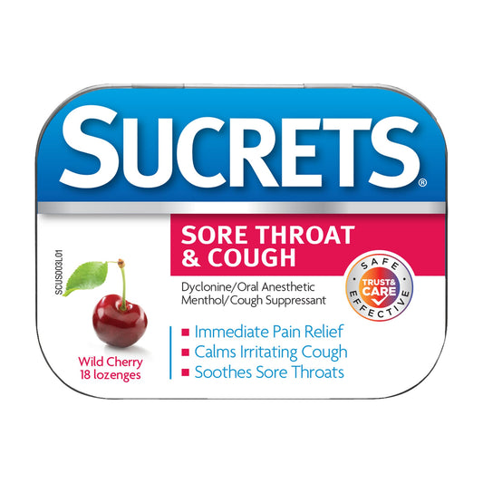 Sucrets Sore Throat & Cough Wild Cherry 18 lozenges