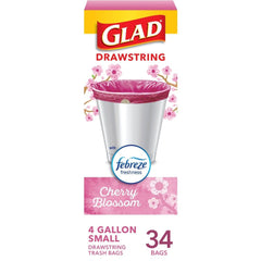 Glad Drawstring Cherry Blossom Scent 4 Gallon Trash Bags 34CT