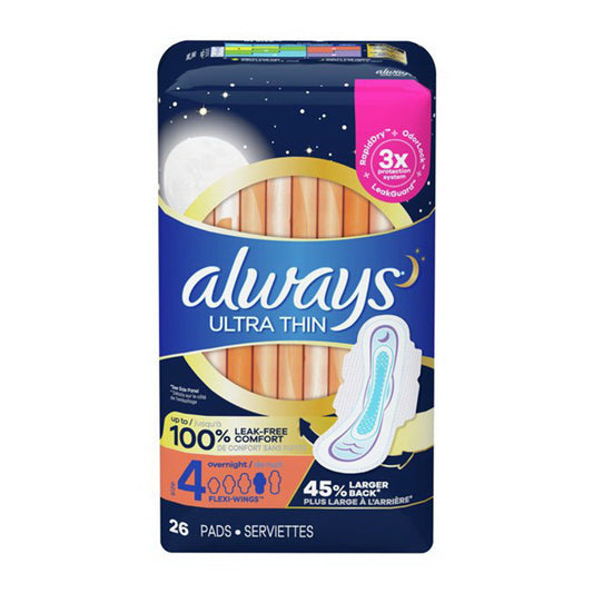 Always Ultra Thin Overnight Flex-Wings Pads Size 4 (26 count)