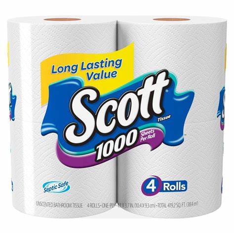 Scott Long Lasting Bathroom Tissue 4 Pack 1,000 Sheets Per Roll