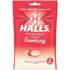 Halls Cough Drops Throat Soothing Creamy Strawberry 25ct