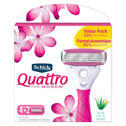 Schick Quattro Women Value Pack Razor Blade Refills with Aloe, Qty~6