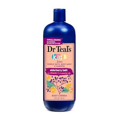 Dr Teal's Kids 3-in-1 Bubble Bath Body Wash and Shampoo Elderberry Bath, 20 Oz