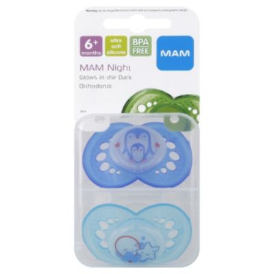 Mam Night Bpa Free Silicone Pacifier, 6 Months, 2 Pack, Colors May Vary