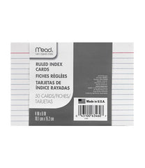 Mead Ruled Index Cards 4inx6in 50ct