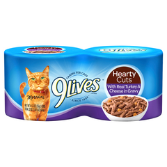 9Lives Hearty Cuts w/ Real Turkey & Cheese in Gravy 4pk-5.5oz each