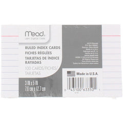 Mead Ruled Index Cards 3inx5in 100ct