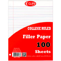 E Clips College Ruled Filler Paper