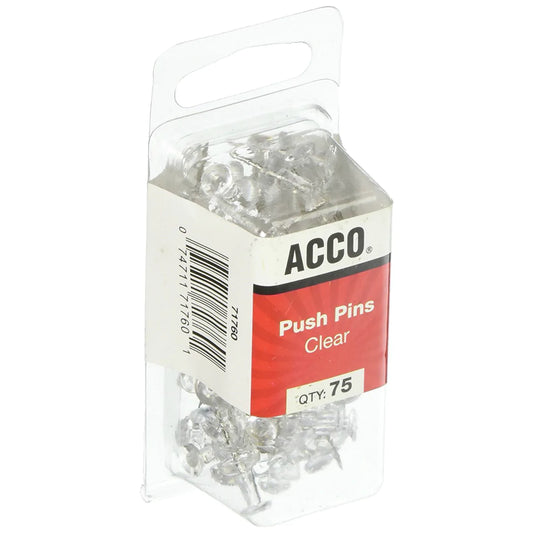 Acco Push Pins Clear 75ct