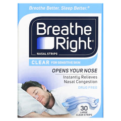 Breathe Right Nasal Strips Clear for Sensitive Skin Large 30ct