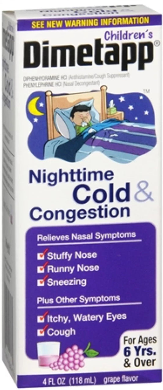 Dimetapp Children's Nighttime Cold & Cough Congestion Grape Flavor 4fl oz