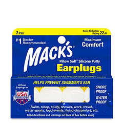Mack’s Pillow Soft Siliconeearplugs – 2 Pair – The Original Moldable Silicone Puttyear Plugs for Sleeping, Snoring, Swimming, Travel, Concerts and Studying
