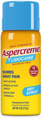 Aspercreme 4% Lidocaine Max Strength Pain Relief Dry Spray 4oz