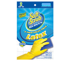 Soft Scrub Reusable Latex Cleaning Gloves Yellow 2pair Medium
