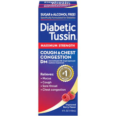 Diabetic Tussin Maximum Strength Cough & Chest Congestion DM Berry Flavor 4fl oz