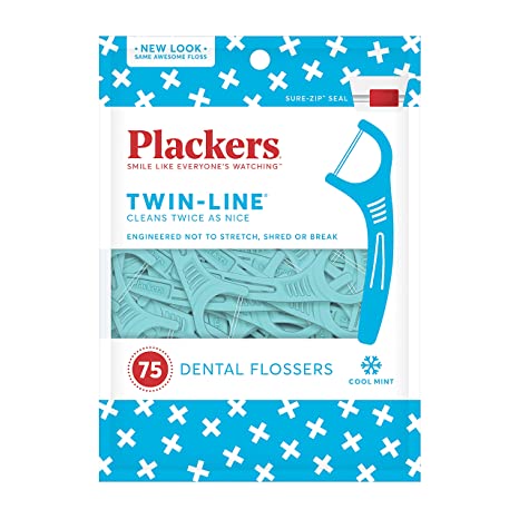 Plackers Twin-Line Cool Mint Dental Flossers 75ct