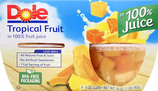 Dole Tropical Fruit in 100% Juice Fruit Cups 4-4oz cups (NET WT 16oz)