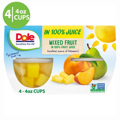 Dole Mixed Fruit in 100% Juice 4-4oz cups Net Wt 16oz