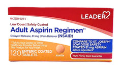 Leader Low Dose Adult Aspirin Regimen 81mg (120 enteric coated tablets)