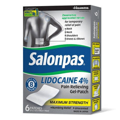 Salonpas Lidocaine 4% Pain Relieving Gel-Patch Maximum Strength 6ea