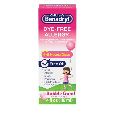 Benadryl Children's Dye-Free Allergy Bubble Gum Flavored Liquid 4fl oz