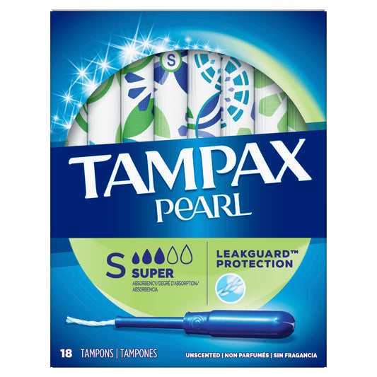 TAMPAX PEARL SUPER TAMPONS UNSCENTED 18 CT