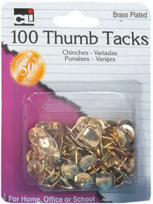 Cli Brass Plated Thumb Tacks 100ct