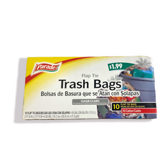 Parade Flap Tie Trash Bags Clear 30gal 10ct