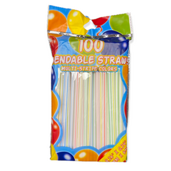 100 Bendable Straws Multi-Stripe Colors